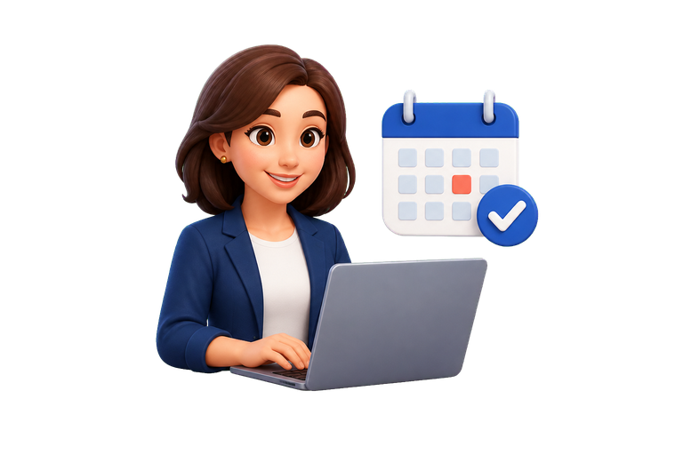 A receptionist checking client bookings in the schedule